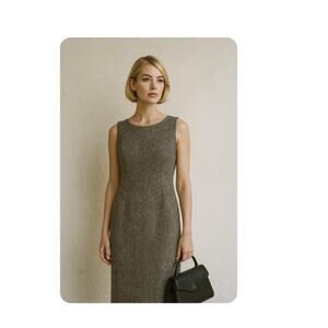 Vintage Ellen Tracy Wool Shift Dress Size 8 Black Tweed Classic Minimalist